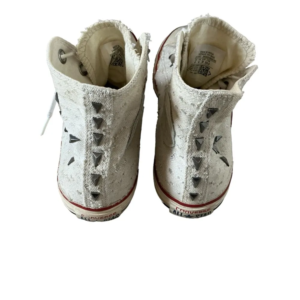 high top studded star Chuck Taylor skater shoes white canvas lace up 8 - Image 4