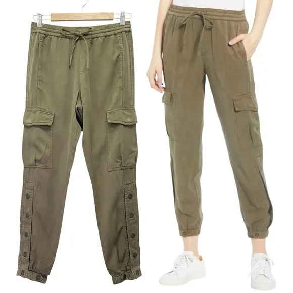 Pam & Gela x Revolve Snap Leg Cargo Crop Jogger Pants in Army Green Size P |  XS - Image 2