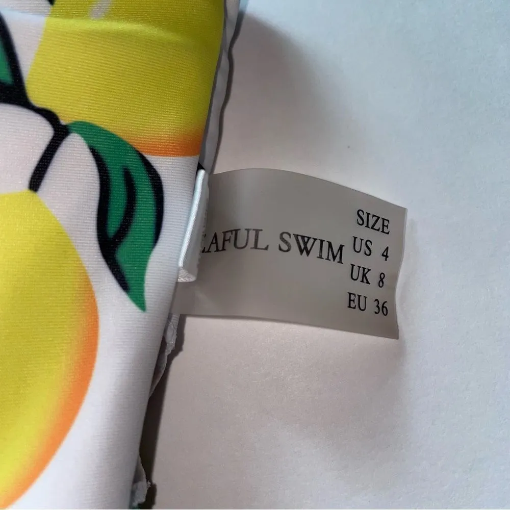 Zaful White Bikini Size 4 Novelty Lemon Print Cheeky Bandeau Twist - Image 4