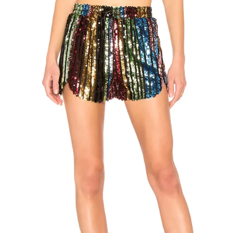 NEW LPA Short 194 Multicolor Striped Sequin High Rise Mini Party Shorts Size M - Image 2