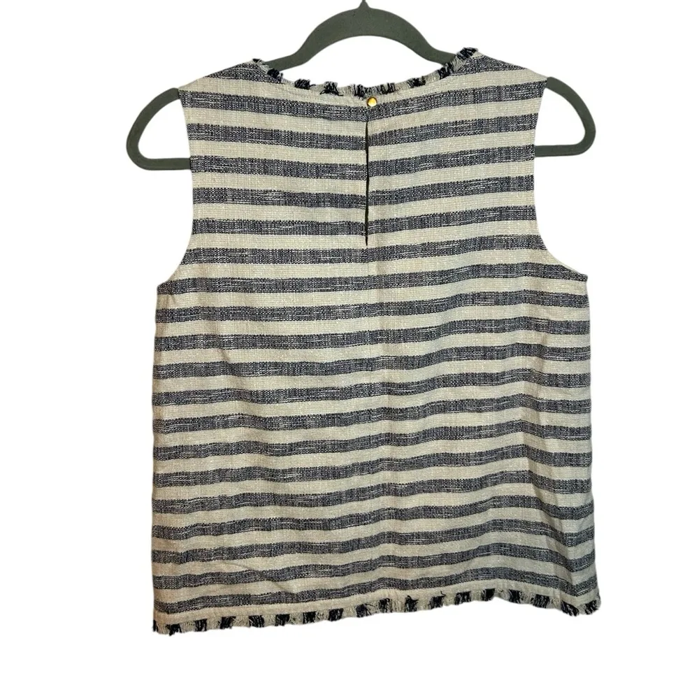Banana Republic Navy Blue Striped Tweed Fringe Top - Image 2