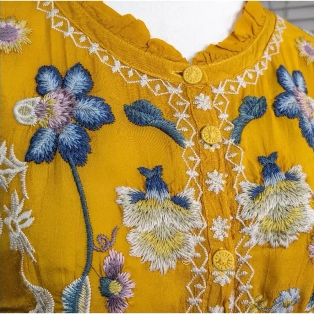 RARE Johnny Was Tove Tove Yellow Floral Embroidered Button Down BlouseSz S XC - Image 8
