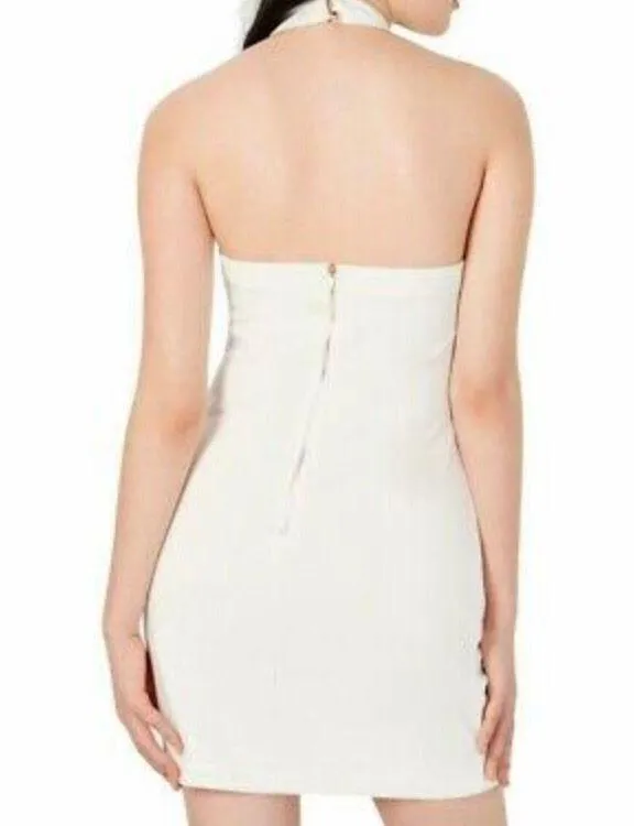 Teeze Me Cocktail Dress Cream Halter Mini Bodycon - Image 2