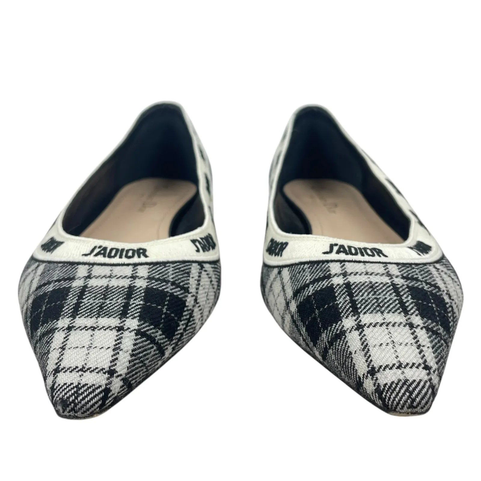 Christian Dior J'adior Embroider Tartan Print Pointed Toe Flats Size 39.5 - Image 4