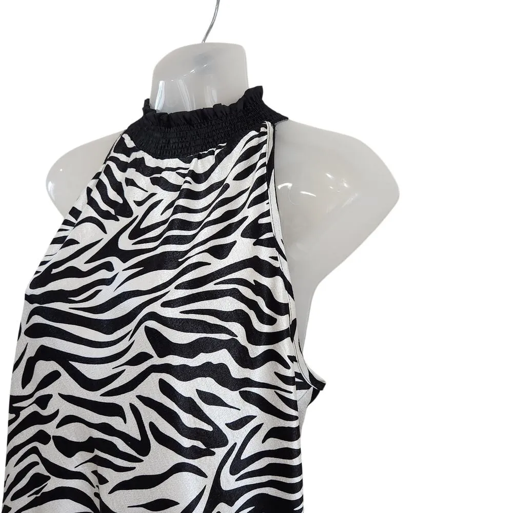 John Paul Richard Zebra Print Sleeveless Blouse Black White Mock Neck Sz Small - Image 3