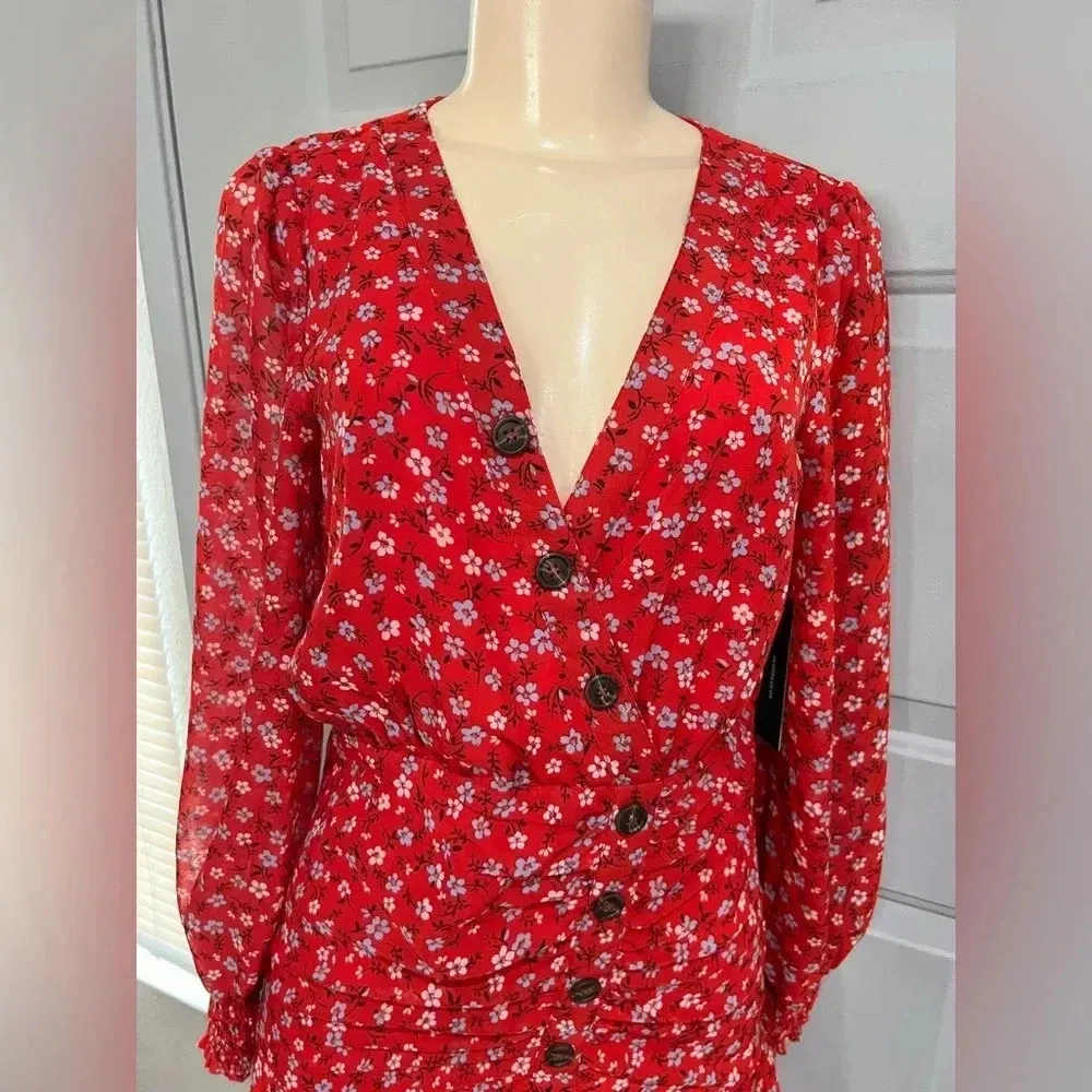 Lulu’s dress size S 👈🏻Dianella Red Floral Print Long Sleeve Dress nwt - Image 9