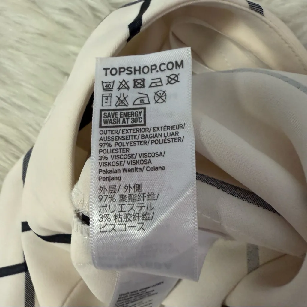 Topshop Windowpane Grid Pants Cream Black Side Button US 4 - Image 8