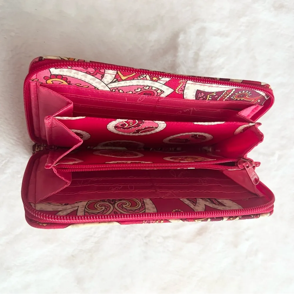 Vera Bradley Zip Around Wallet in "Rosy Posies" Retired Pattern Red & Pink - Image 5