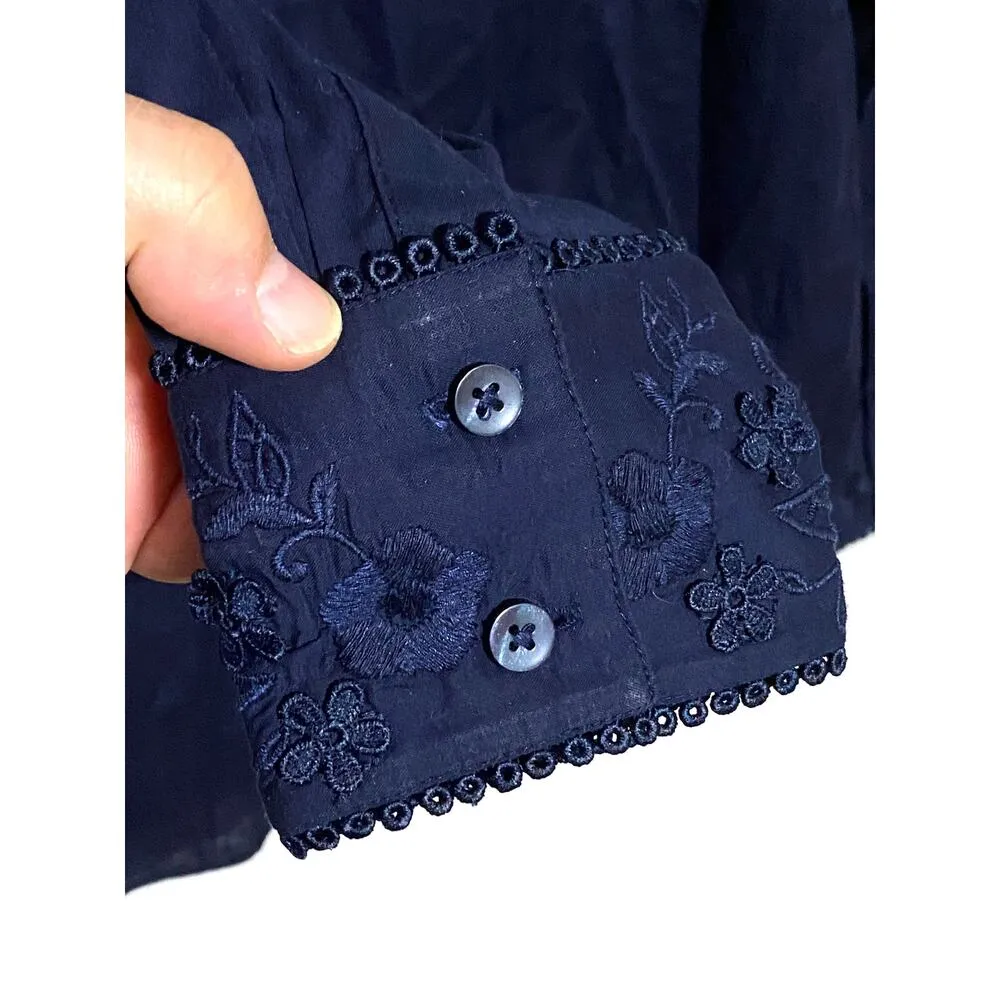 Chico's Floral Applique Blouse Womens 3D Embroidery Classic Navy Top Size S NWT - Image 10