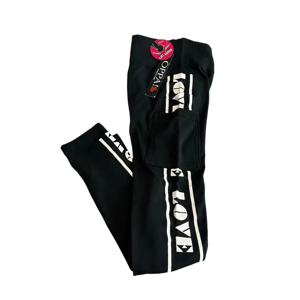 OPPA! Leggings Womens Size S Black Graphic Love Ankle Soft Knit Phone Pocket - Image 5