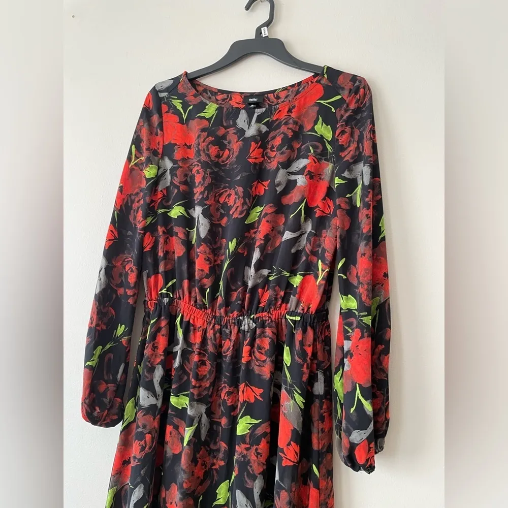 Mossimo Floral Print Long Sleeve Midi Dress Modest Victorian Style Elastic Cuff - Image 3