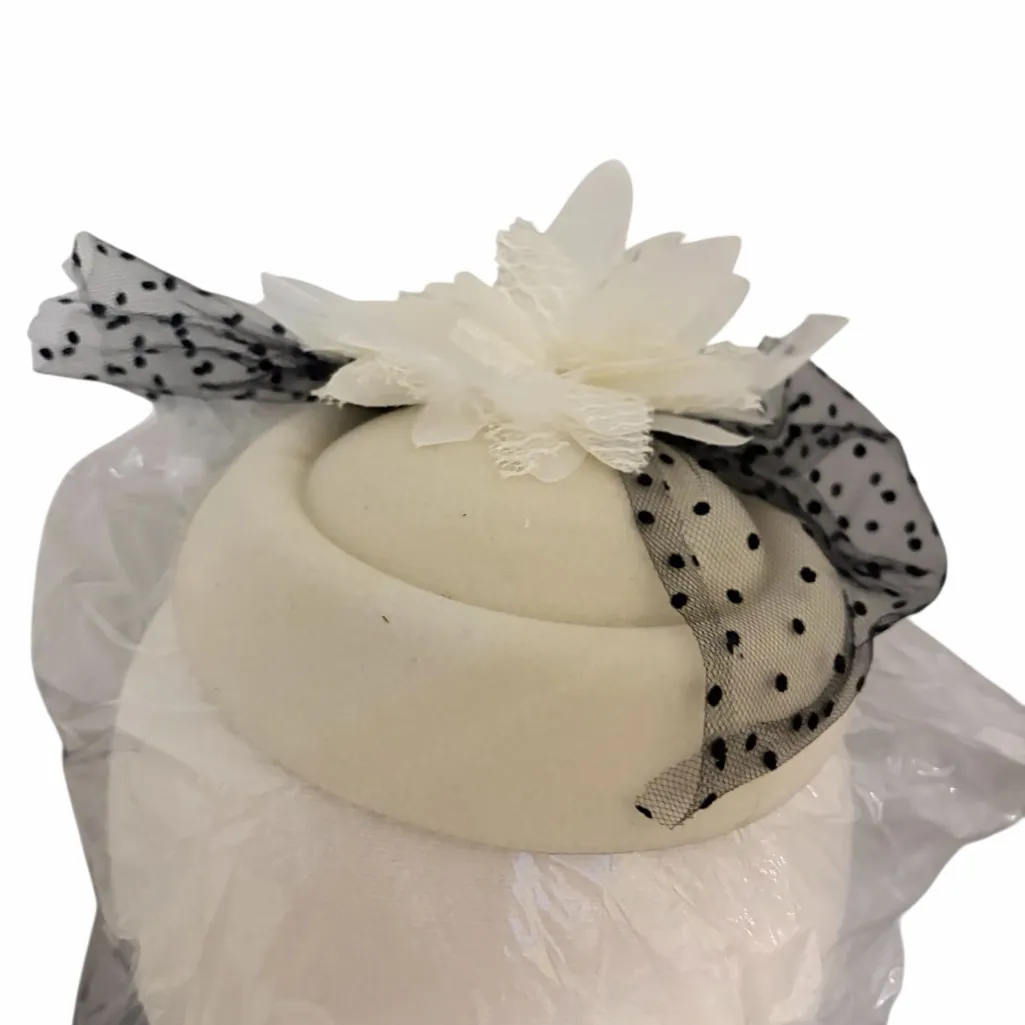 Vintage White and Black Polka Dot Fascinator Kentucky Derby - Image 2