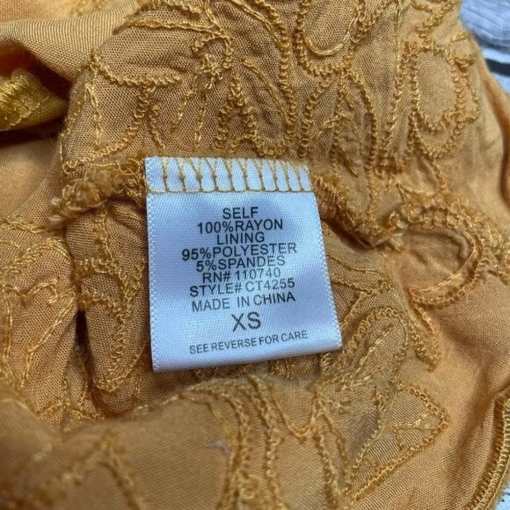 Abbeline Tiered Floral Embroidered Light Tank Top XS Extra Small Mustard Yellow - Image 8