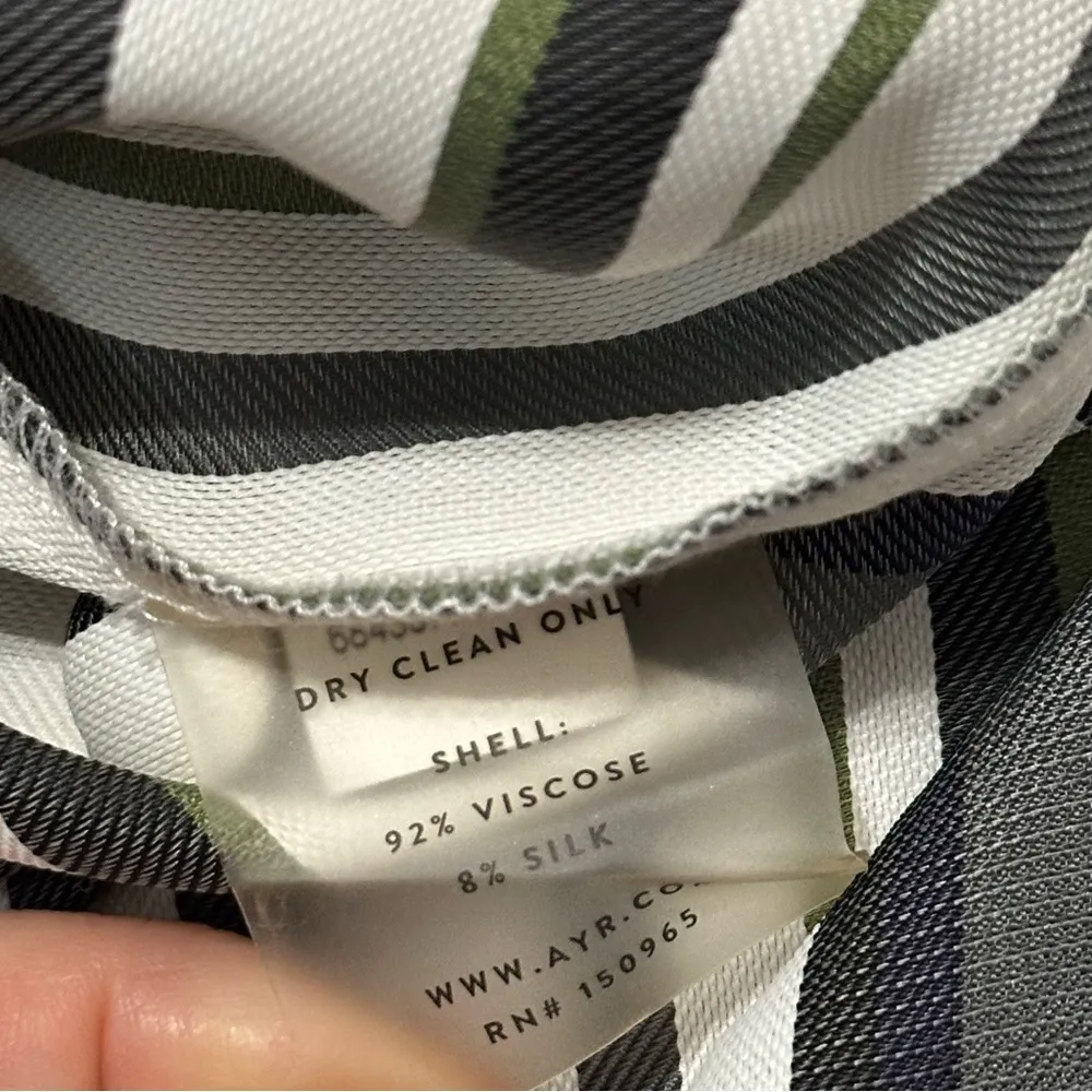 AYR Women’s Size XS Cream Green Black Striped Tie Neck Button Down Midi Dress - Image 7