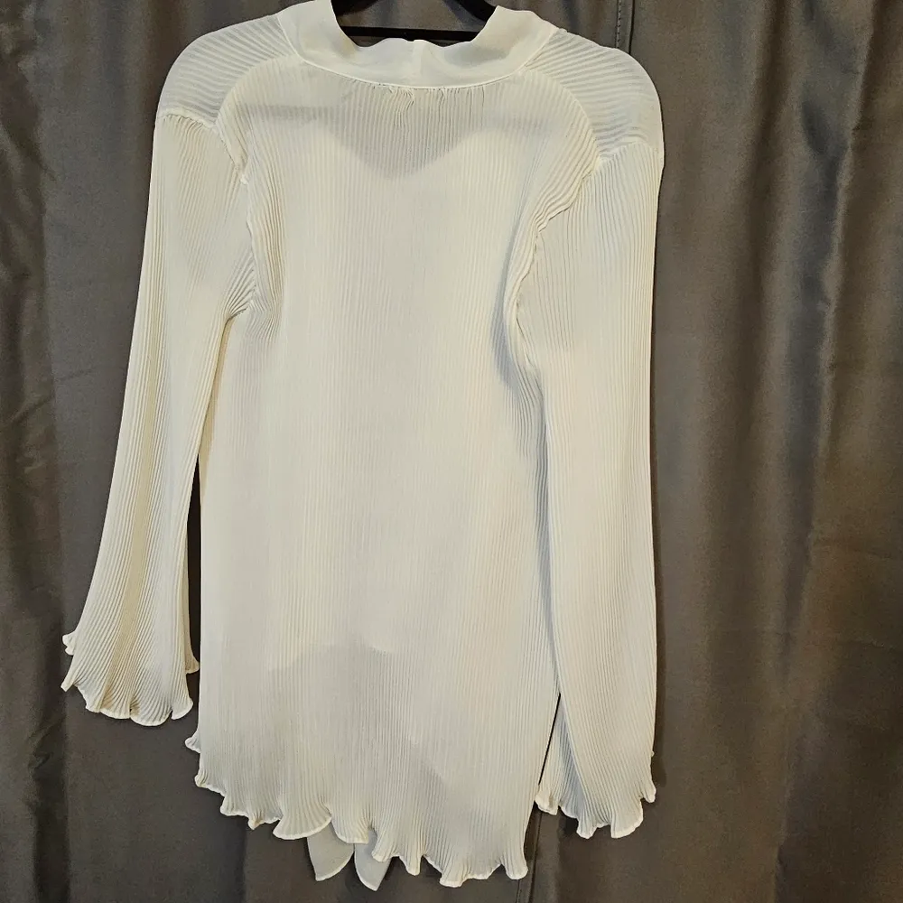 Melissa Paige Ivory Vintage Look Neck Tie High Low Tunic Blouse - Image 3