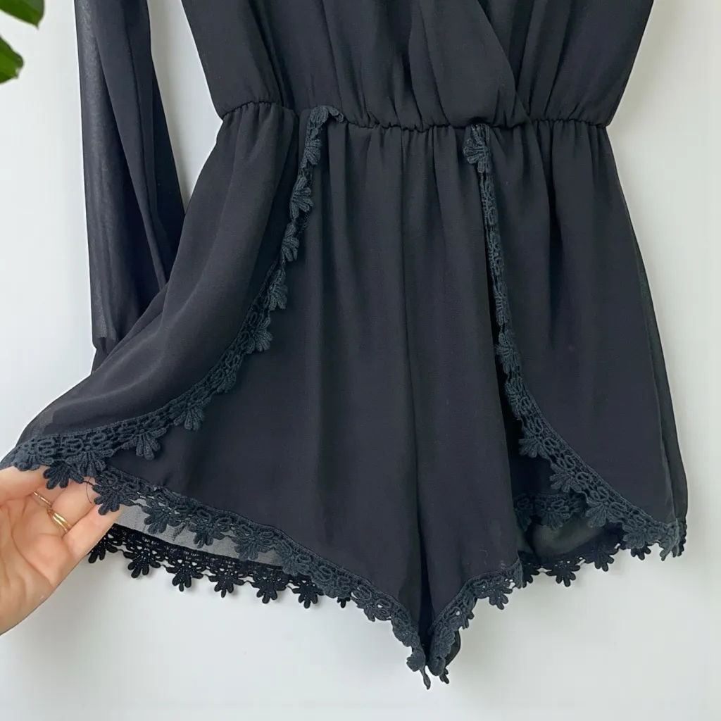 ASTR Long Sleeve Black Romper with Lace Trim - Image 9