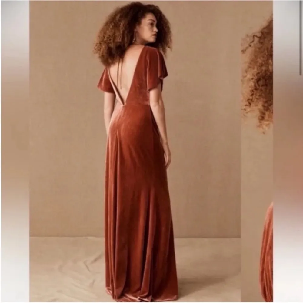 Jenny Yoo Ellis Velvet Flutter Short Sleeve English Dusty Rose Dress Sz. 10 - Image 2