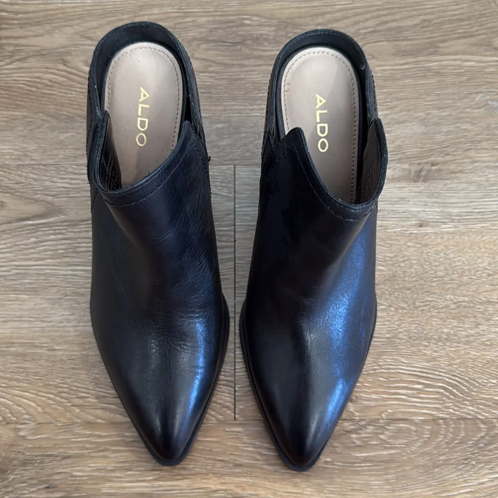 ALDO Thorewia Block-heel Bootie Black Leather Ankle Mule Boots - Image 4