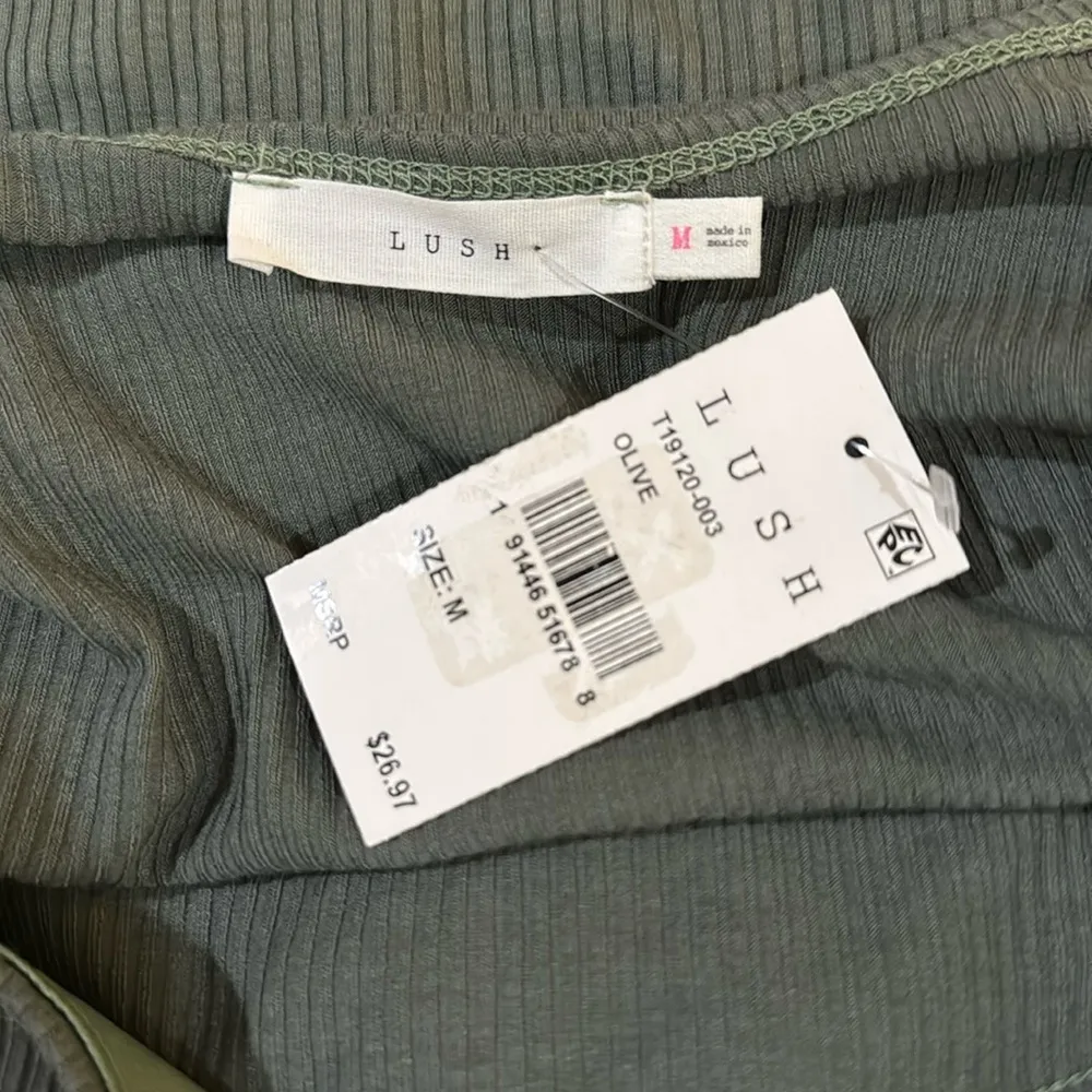 Lush Corset Silhouette Long Sleeve Top Ribbed Jersey Stretch Green Size M - Image 5