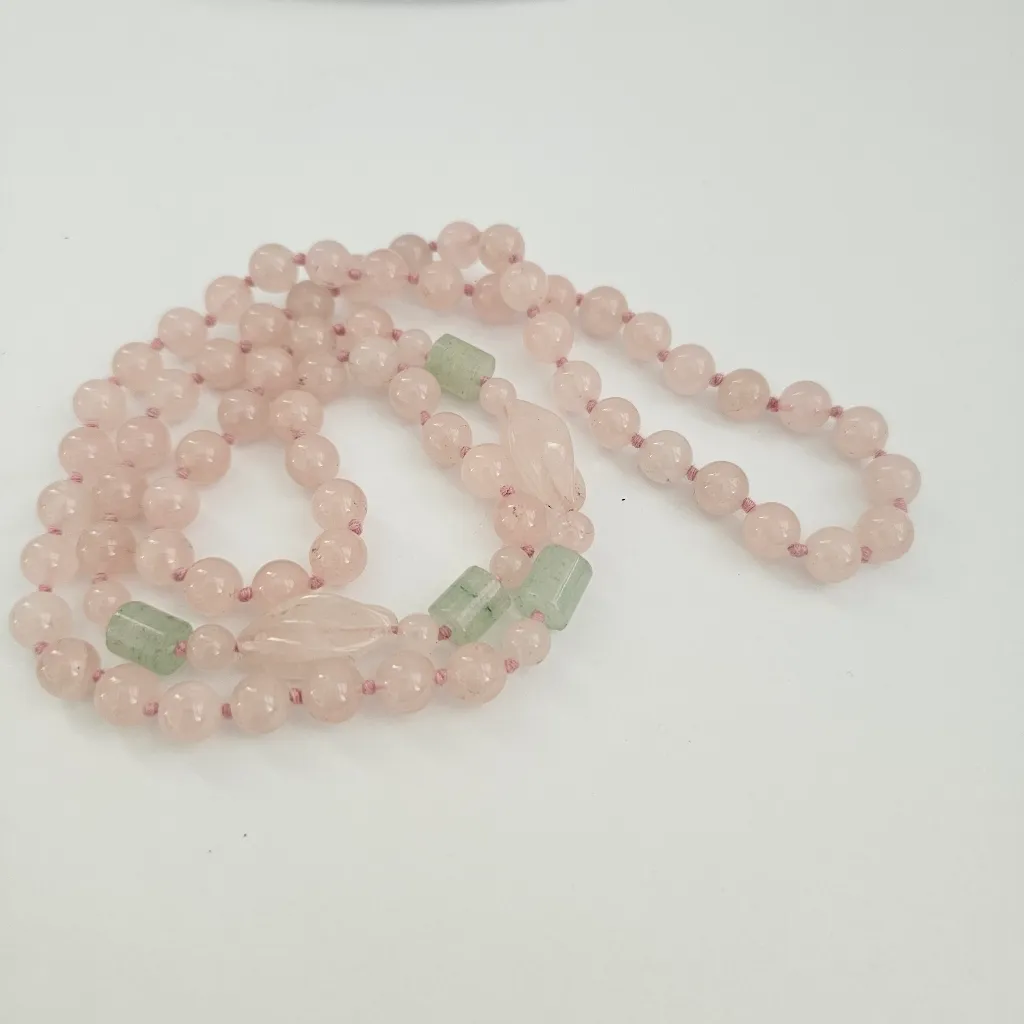 Rose quartz Four green aventurine long bead crystal necklace green beads Darker - Image 2