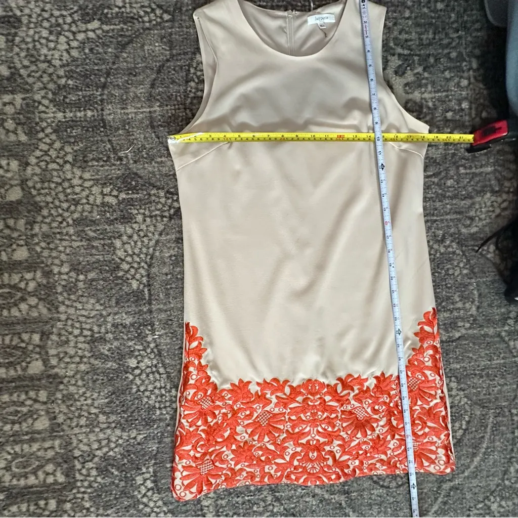 Lucy Paris Women’s Size L Cream Tan Orange Lace Hem Tank Sleeveless Sheath Dress - Image 7