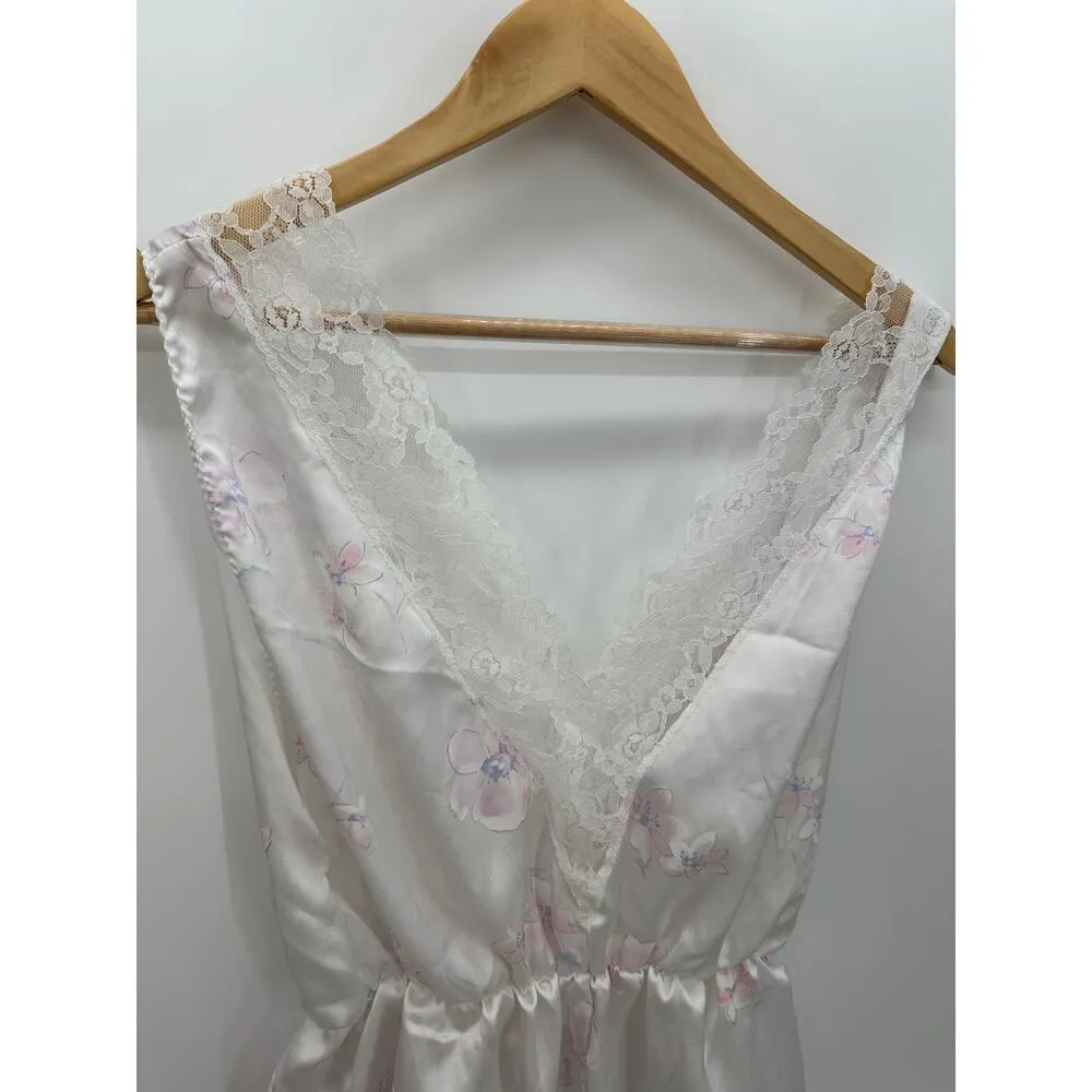 Jennifer Dale Vintage White Floral Sleep Satin Romper Lace Polyester Women Large - Image 6