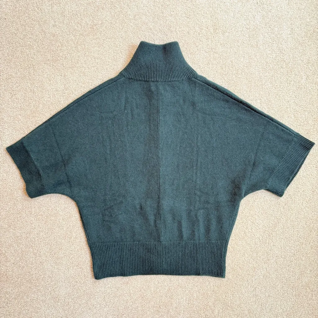 Allude Pine Green Cashmere Mockneck Dolman Sleeve Button Poncho Cardigan XS - Image 6