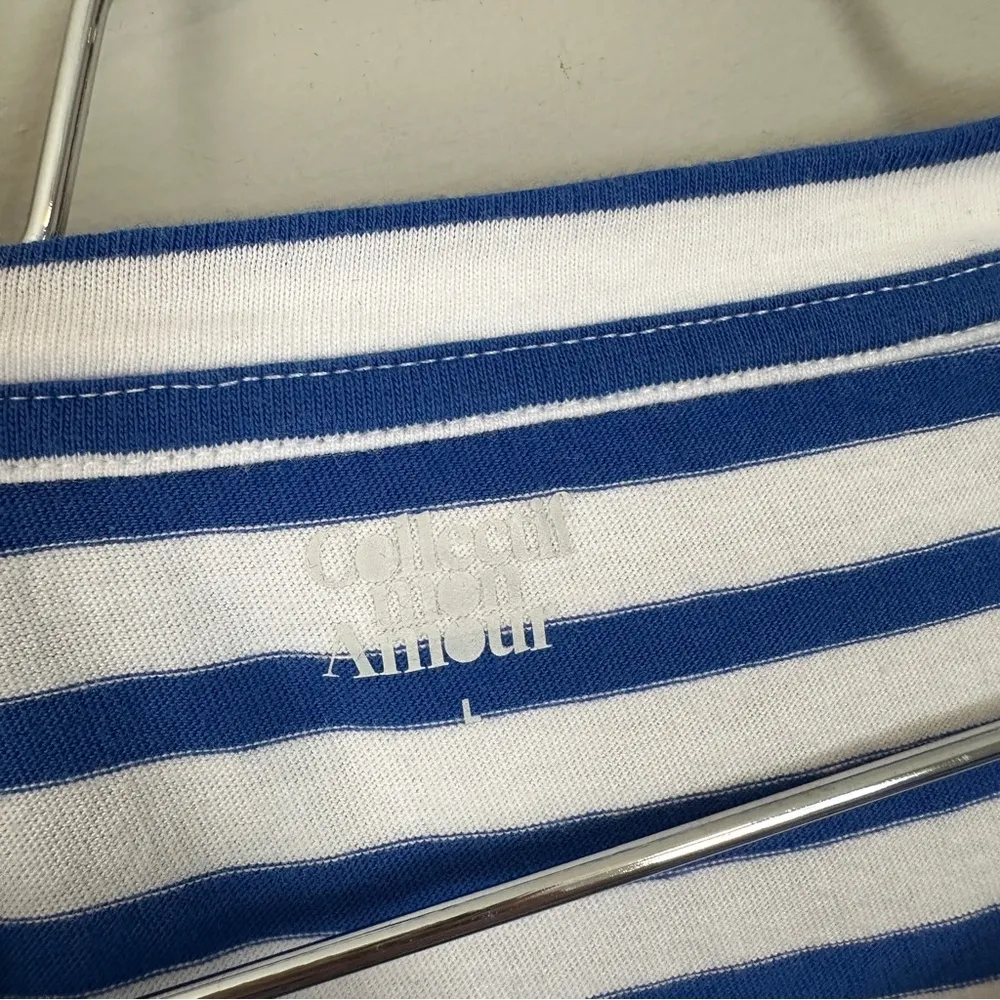 Collectif Mon Amour Striped Cotton Long Sleeve Tee Blue Orange Large - Image 2