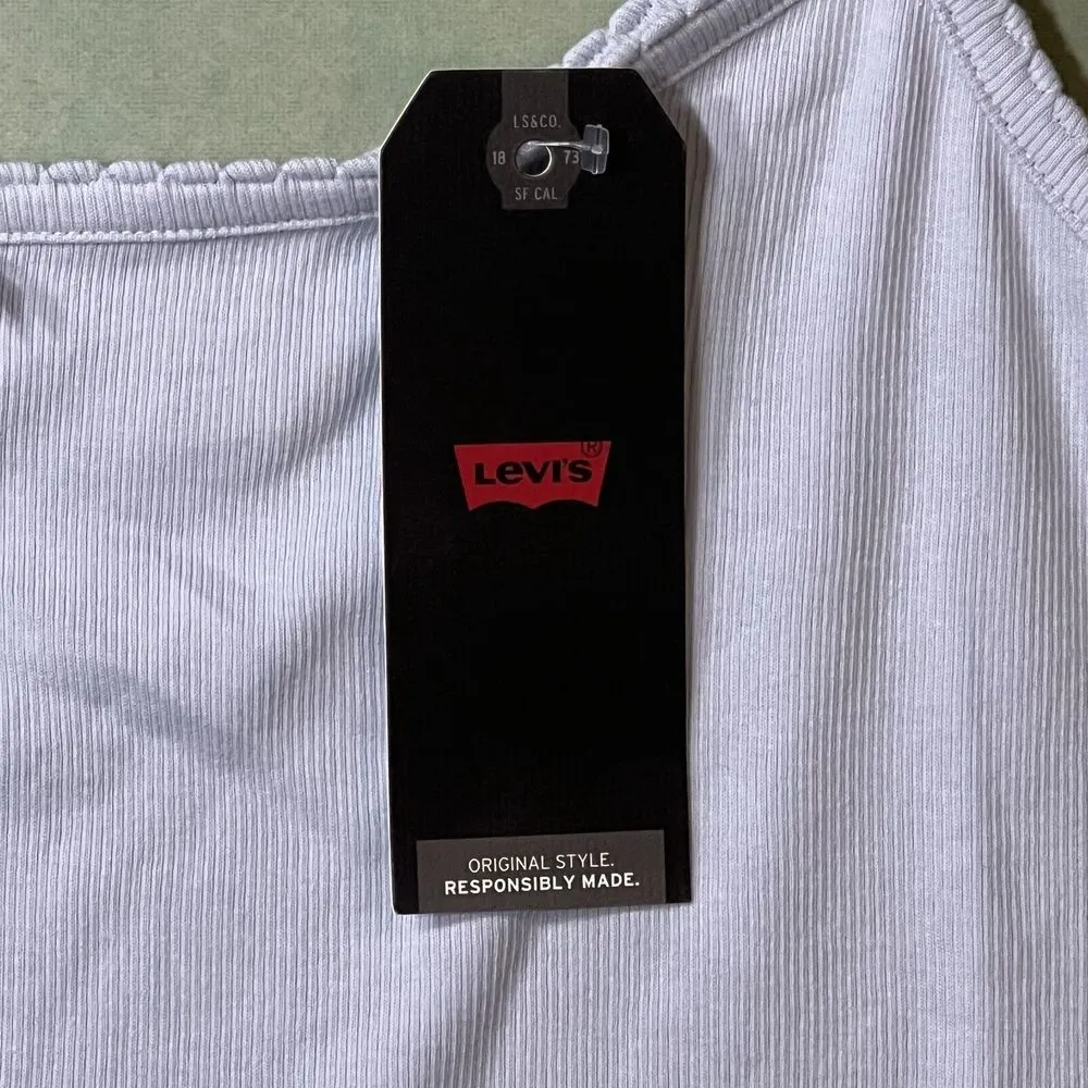 Levis Tank Top Womens XL Light Blue Cropped Camisole Ribbed Bow Detail Casual - Image 4