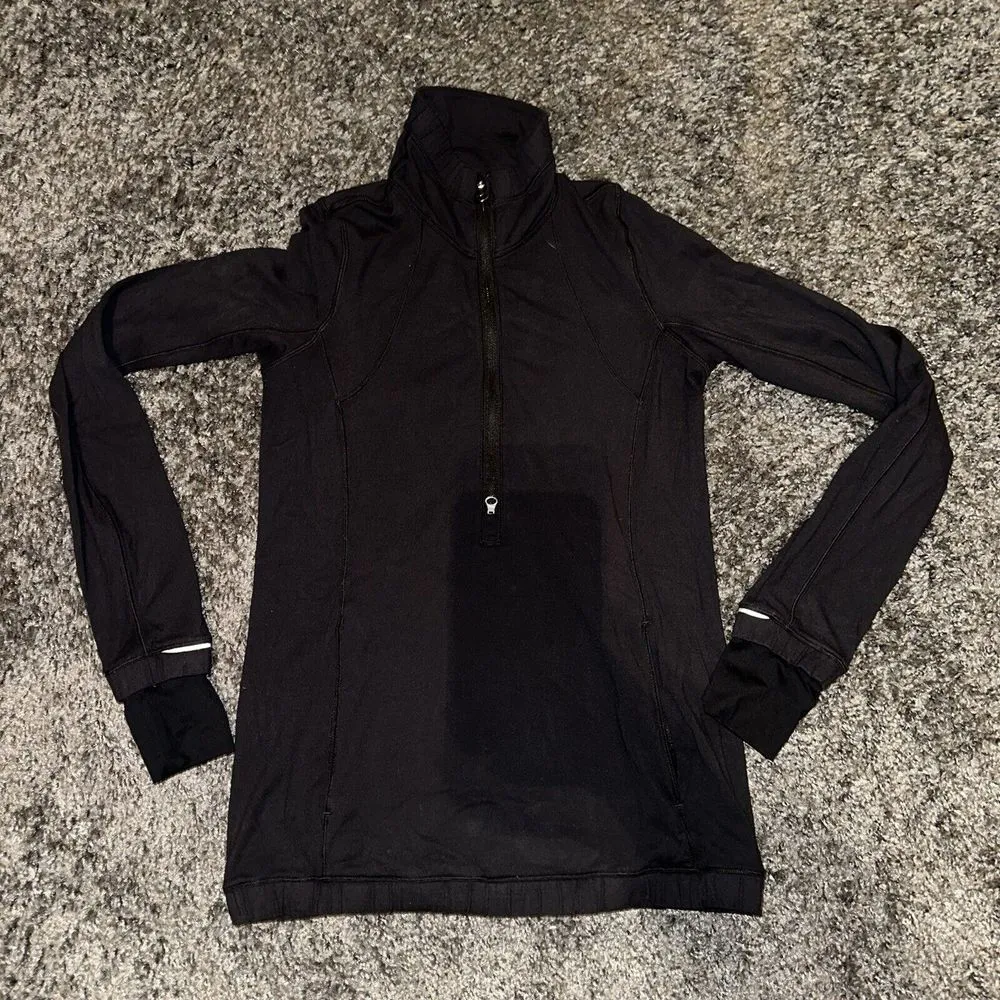 Lululemon Women's Forthright‎ 1/2 Zip Color Black Size 4 Stretch - Image 11