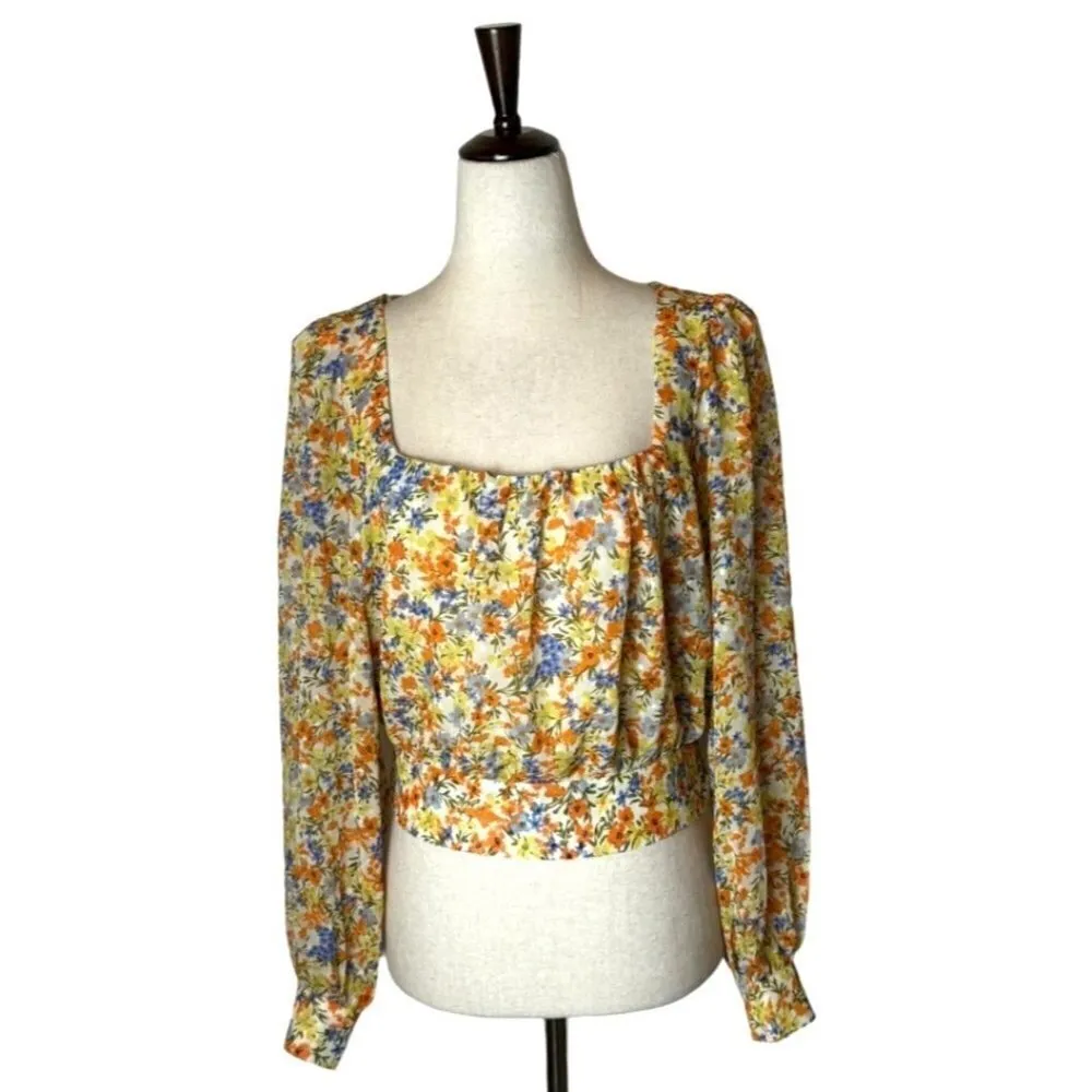 ASTR The Label Shirt Women Small Orange Floral‎ Tie Back Willa Top Boho Cottage - Image 2