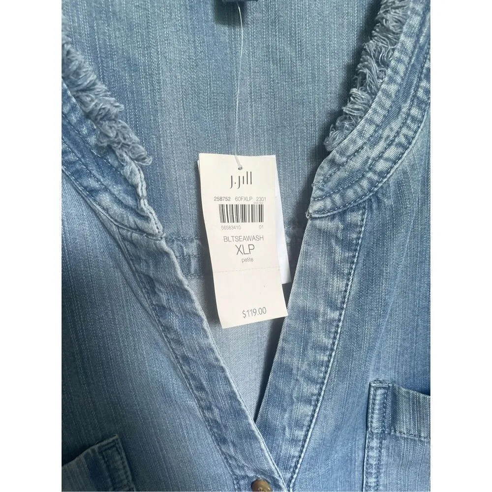 NWT JJill Lightweight Fringe Neck Button Front Denim Shirt Dress XLP Blue Size undefined - Image 12