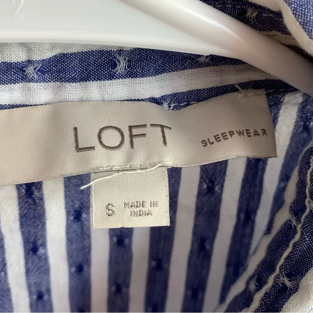 Loft Sleepwear Blue & White Striped Pajama Short Sleeve Shirt - Image 3