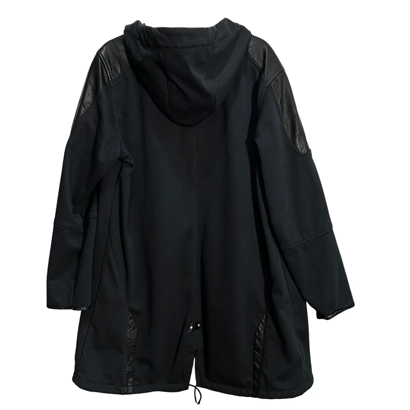 Spyder Women's XL Black Hooded Rain Trench Coat Faux Leather Accents Winter Fall - Image 2