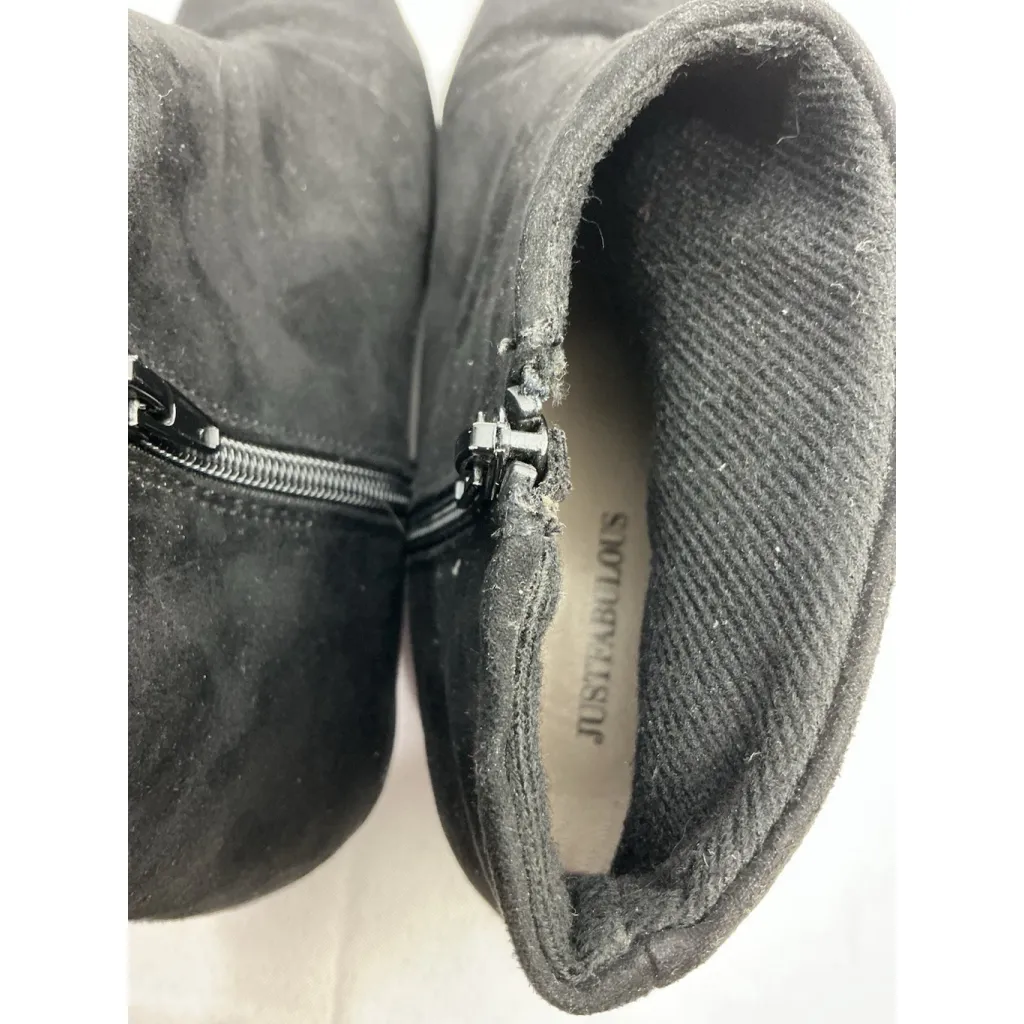 Womans Just Fabulous Booties 8 Side Zip Flower Detail Block Heel Pointed Toe - Image 7