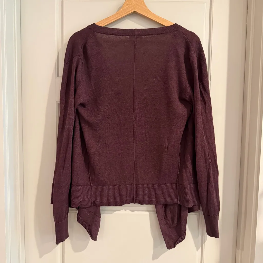 Garnet Hill Deep Plum Easy Linen Drape Front Cardigan Size Small - Image 4