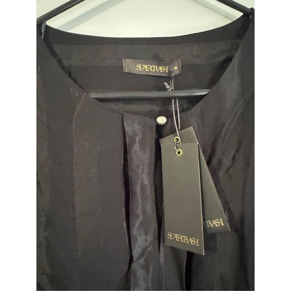 NEW Supertrash Designer black striped flare sleeve blouse sz 38 luxury European - Image 5