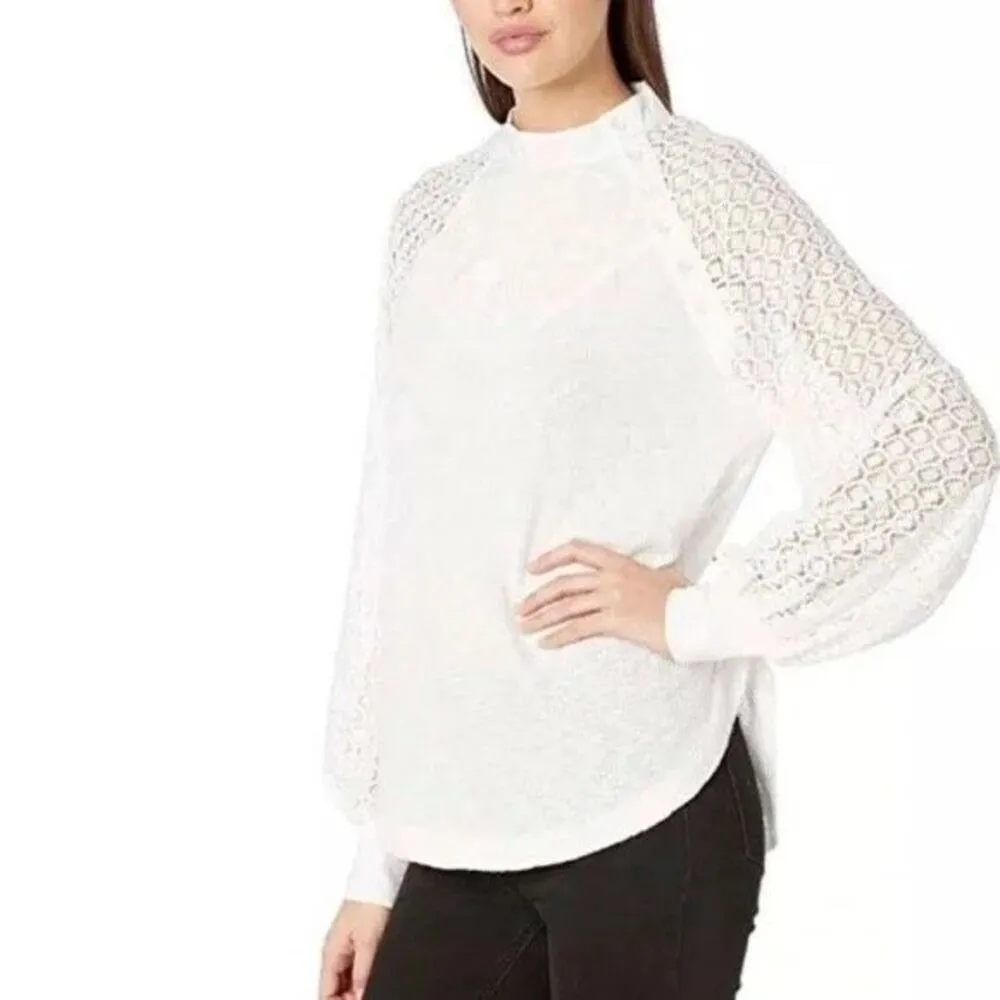✨Free People Sweetest Thing Thermal/Lace White Long Sleeve Sz Small Top✨ - Image 3