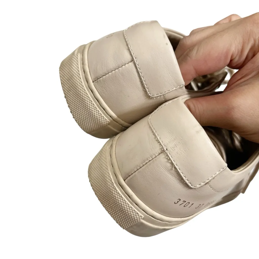 Common Projects Achilles Low Sneakers Beige Leather Lace Up Women’s Size 7 Tan - Image 5