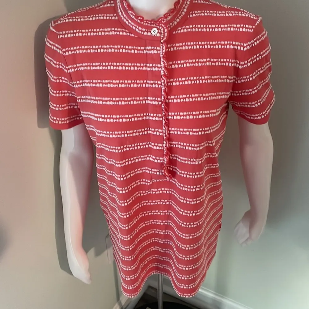 TORY BURCH coral and white stripe tee medium - Image 2