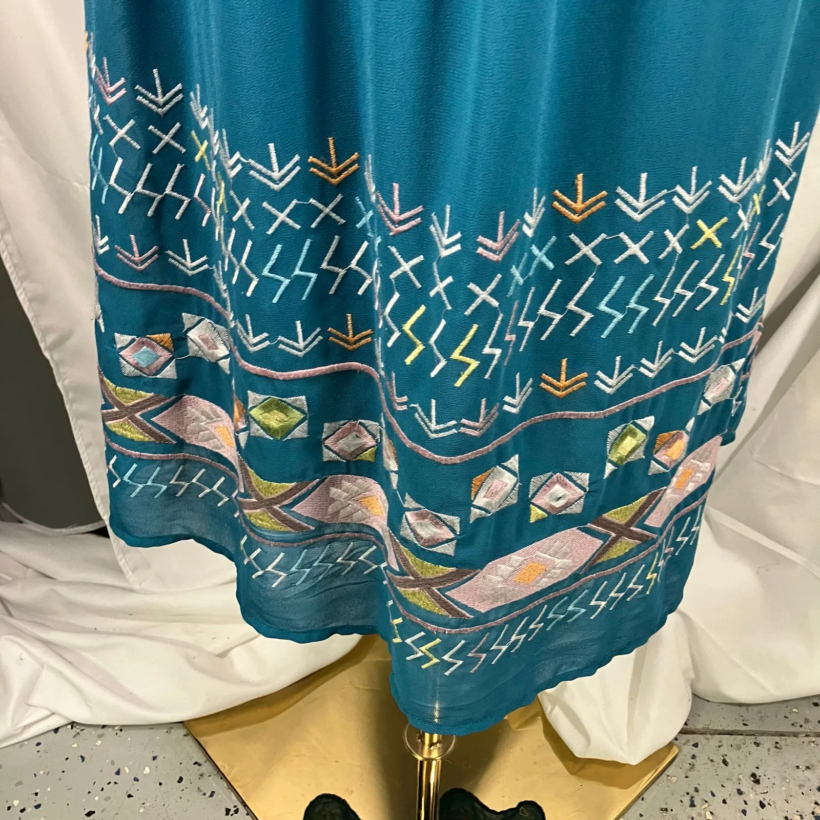 Sundance Teal Blue Embroidered Sleeveless Boho Midi Dress Women's‎ Size 2 - Image 8