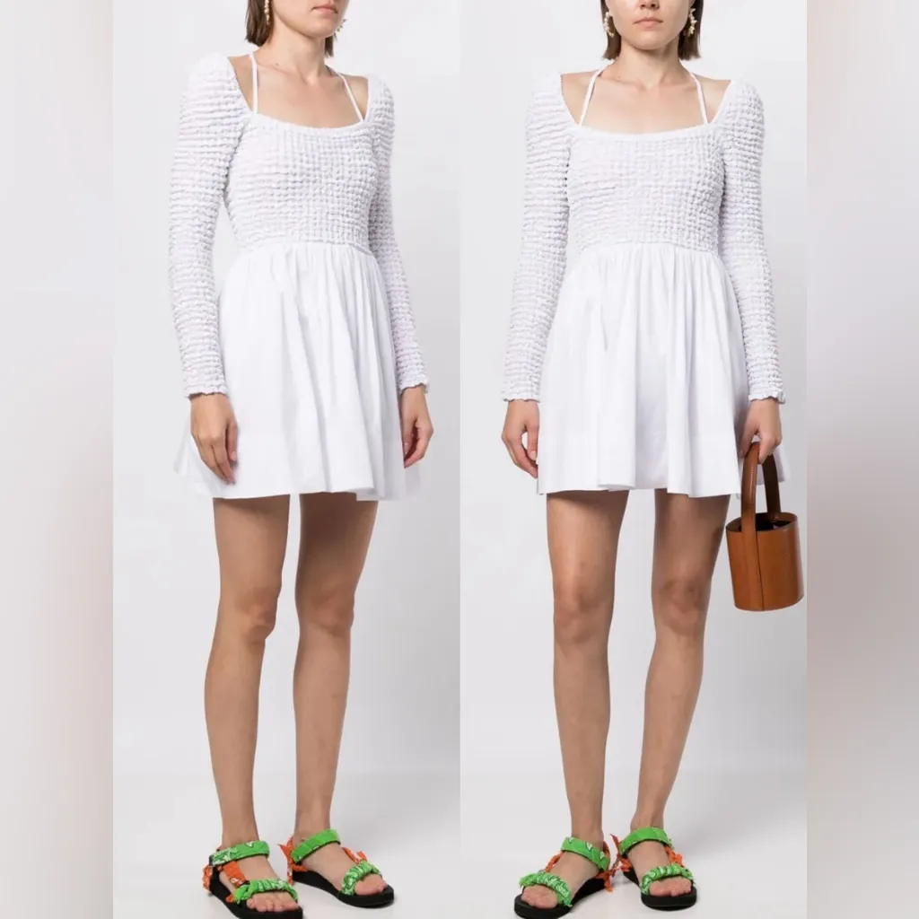 STAUD NEW  cassidy Long sleeves mini dress white Sz S - Image 3