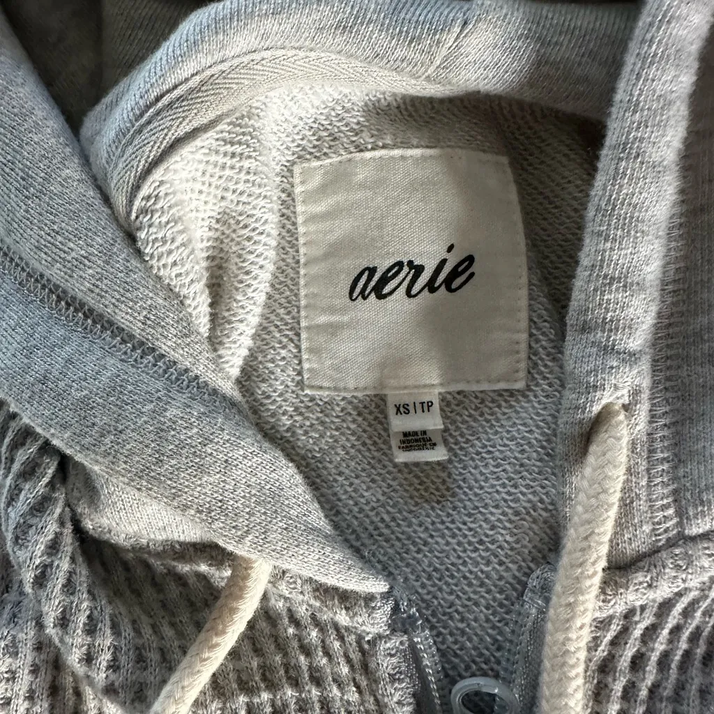 Aerie Light Gray Waffle Knit Hoodie - Image 2