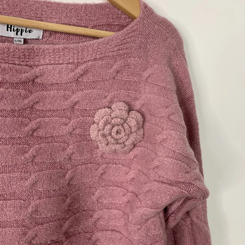 Military Hippie Dusty Rose Sweater Flower Pin Large NWT - Image 5