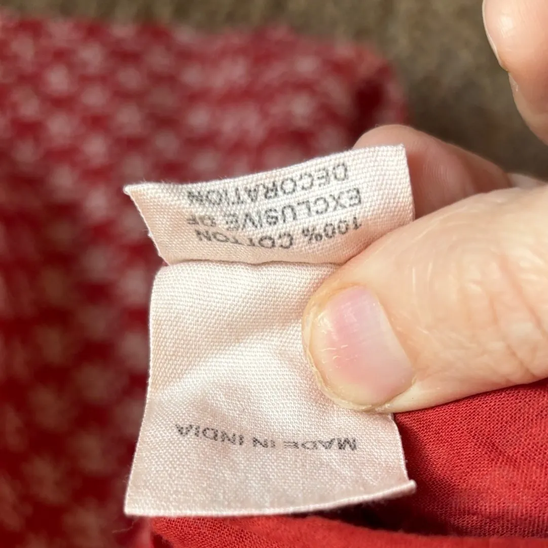 Fabindia Womens Red Block Print Embroidered Cotton Maxi Dress Sz S Boho Flowy - Image 8