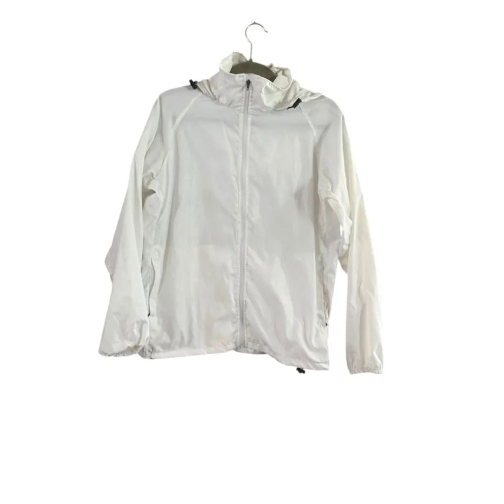 Women's Zeagoo White Full Zip Hooded Windbreaker Jacket S - Image 9