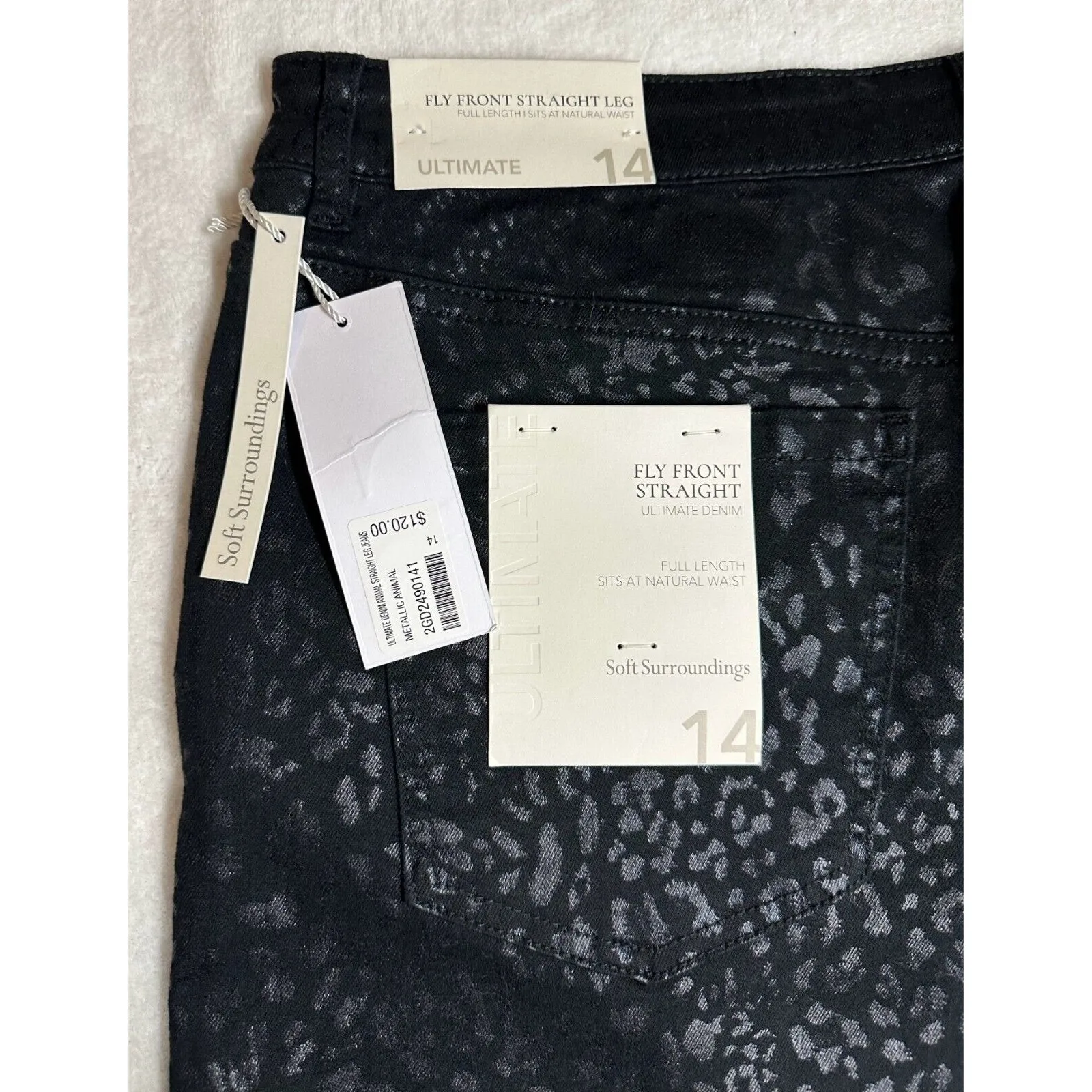 NWT Soft Surroundings Ultimate Denim Jeans Black Leopard Size 14 Straight - Image 6