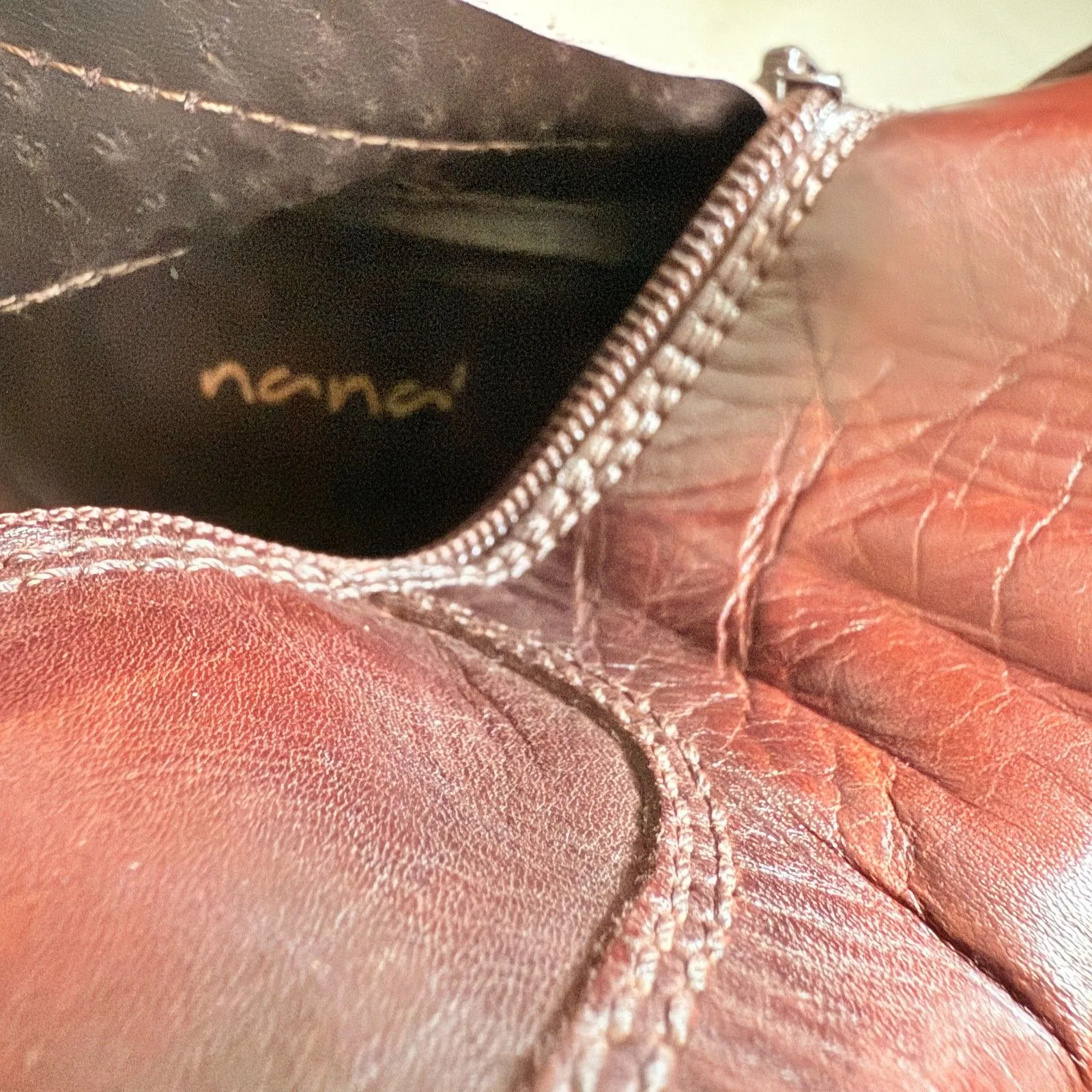 Vintage Nana Wester Studded Side Zipper 3" Block Heel Boots Sz 38 (7.5) Brown - Image 5