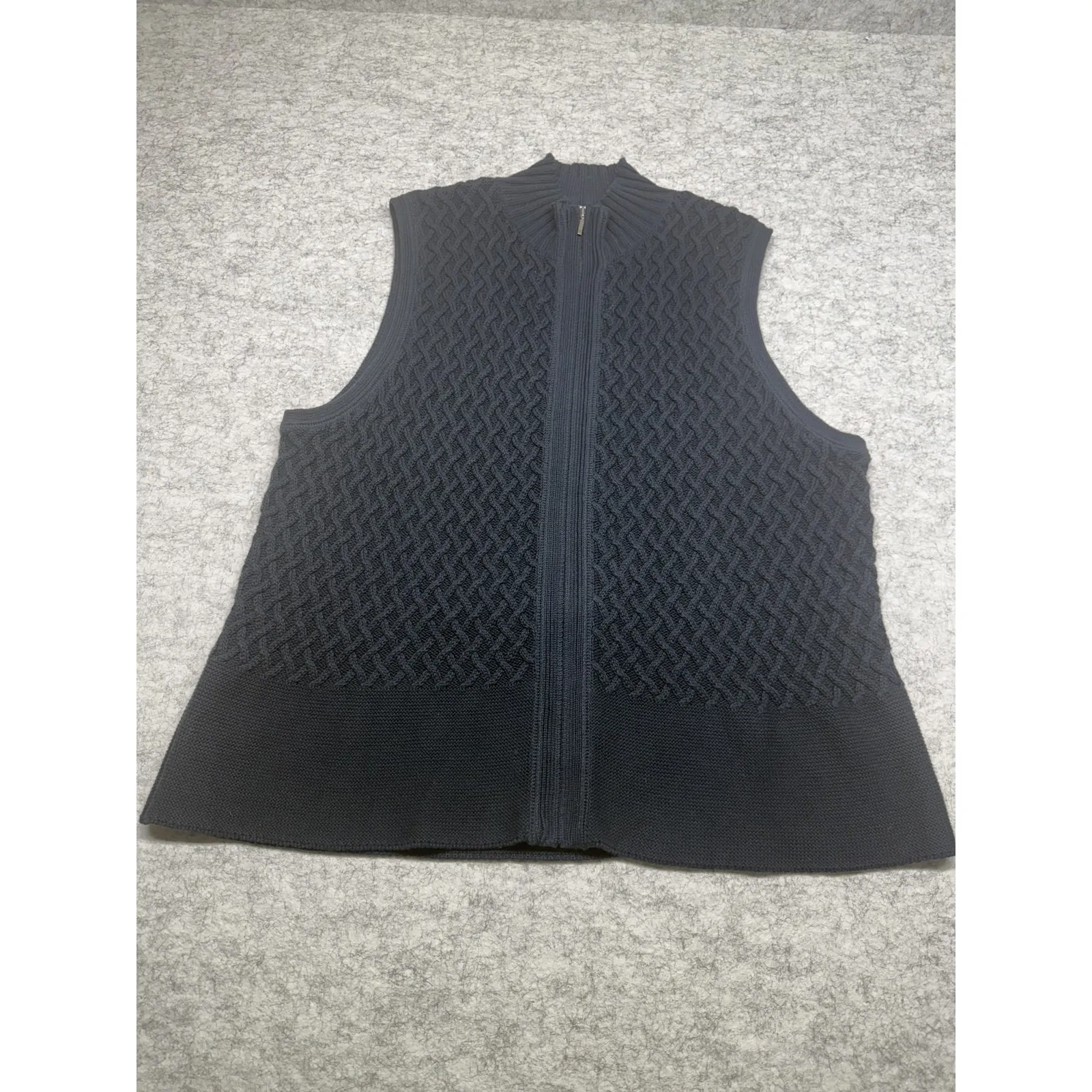 Coldwater Creek Sweater Vest Womens 1X Navy‎ Blue Zip Front Textured Knit Cotton - Image 2