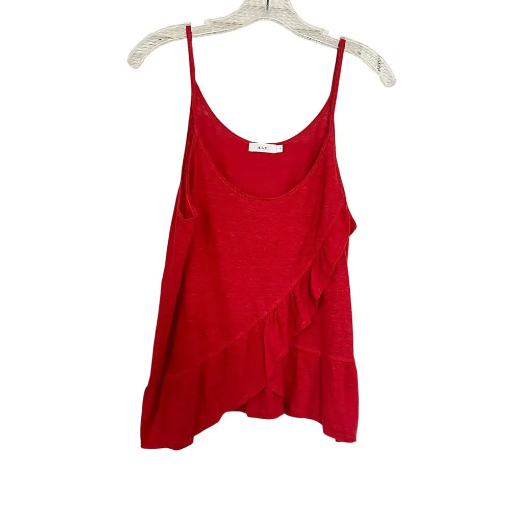 A.L.C. Red Ruffled Wrap Scoop Neck Sleeveless Linen Cami Tank Top Size Small - Image 2